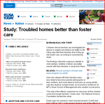 USA Today article on Foster Care